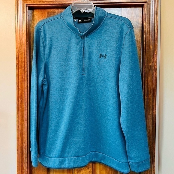 UA‎ Sweater ColdGear Fleece 1/4 Zip Loose Fit EUC Sz XXL Blue Pullover Golf - Picture 1 of 10